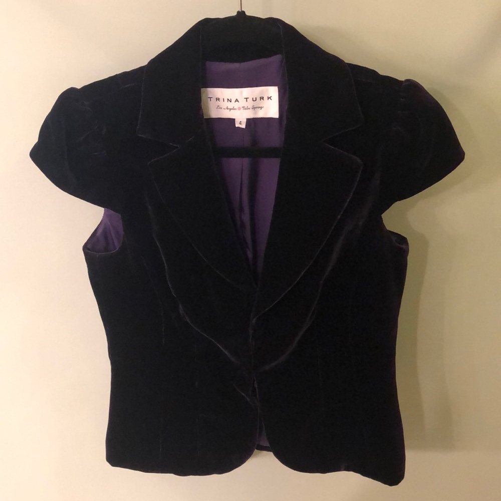 Trina Turk Purple Velvet Cap Sleeve Top
